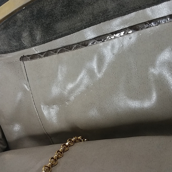 Vintage Dark Moss Green Suede Brown Snakeskin Purse - Picture 9 of 10